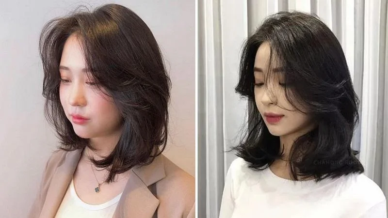 Tóc mái bay cho mặt tròn, tóc mỏng