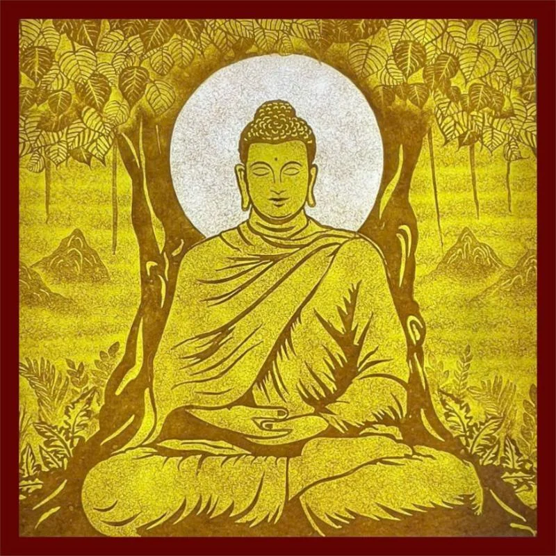 Tranh trúc chỉ Phật Thích Ca trong không gian thờ cúng