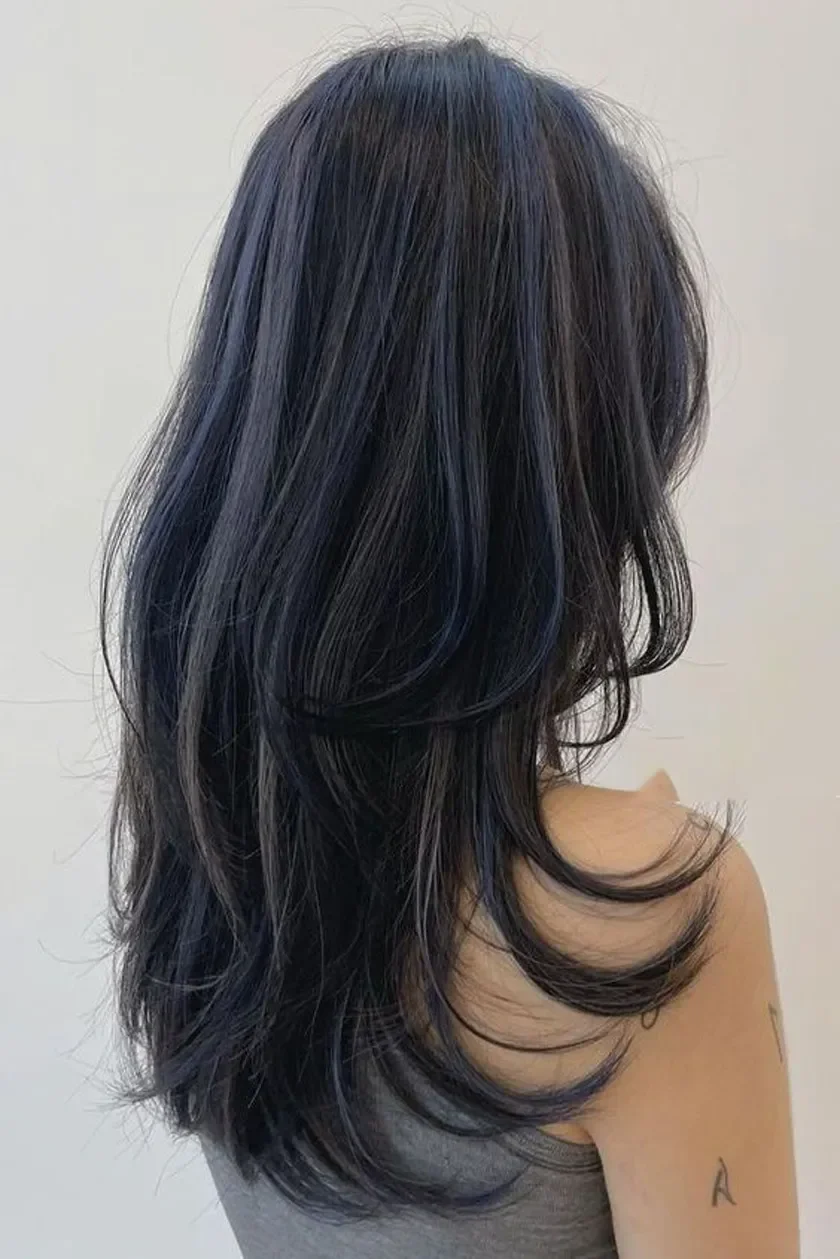 Tóc đen móc light màu xanh dương