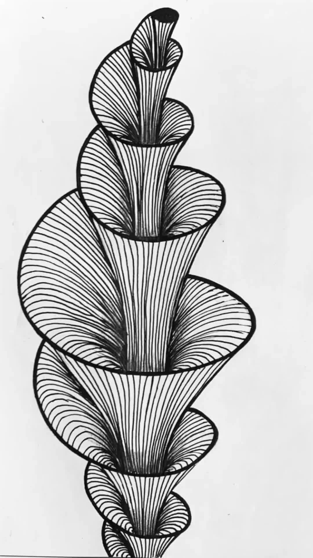 Tranh line art đen trắng mô phỏng hình lá xếp tầng