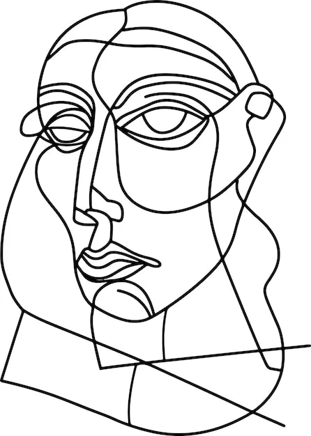 Tranh line art chân dung khuôn mặt người với đường nét tối giản