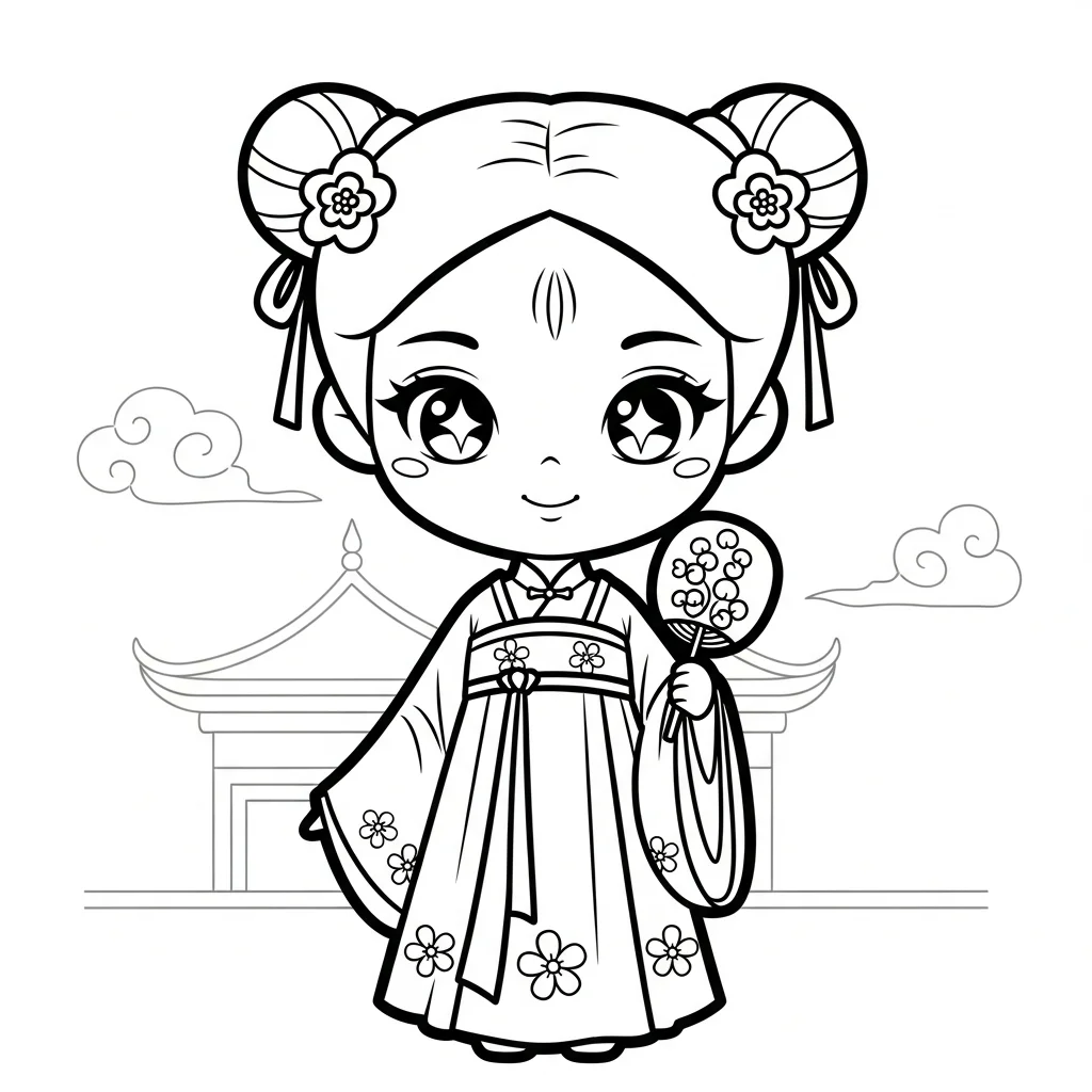 30 Tranh Tô Màu Công Chúa Cổ Trang Chibi Dễ Thương Cho Bé
