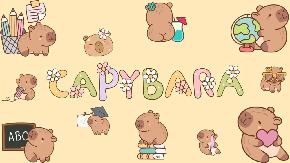Hình nền laptop cute với họa tiết capybara dễ thương cho máy tính
