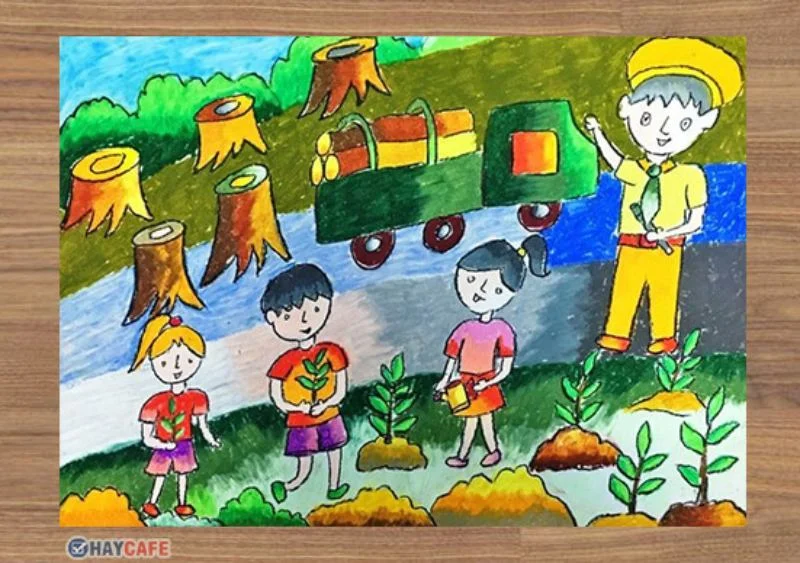 Tranh vẽ “Nghề lâm nghiệp”. (Nguồn Internet)
