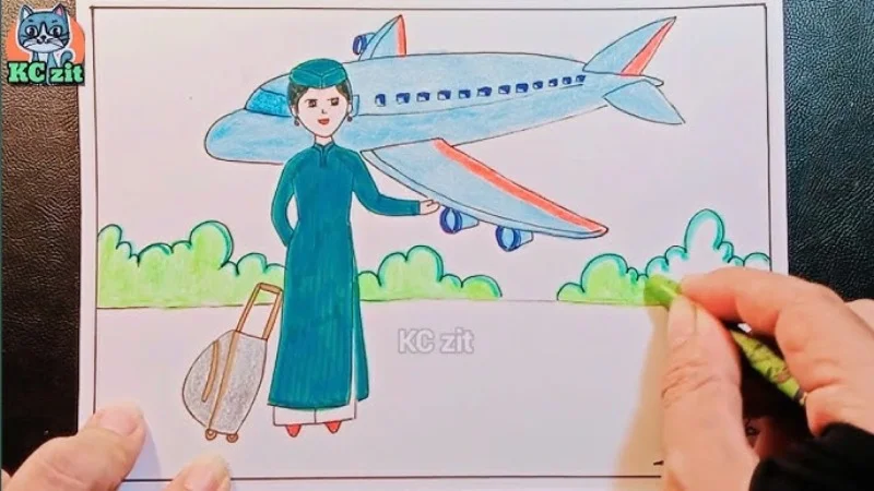 Chủ đề tranh “Nghề Tiếp viên hàng không”. (Nguồn Internet)