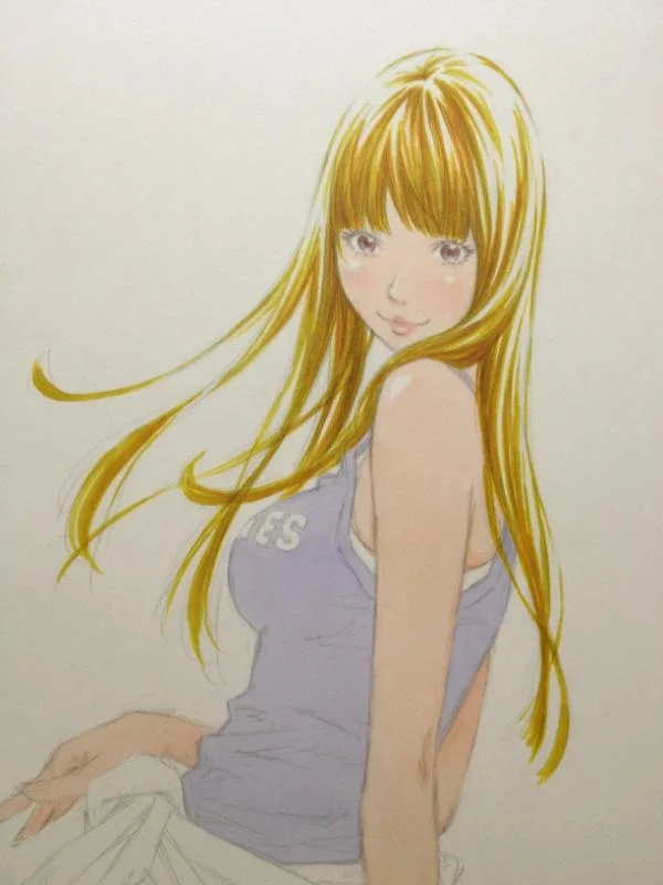 Tranh minh họa cô gái anime tóc vàng dài, không phải avatar mèo cute