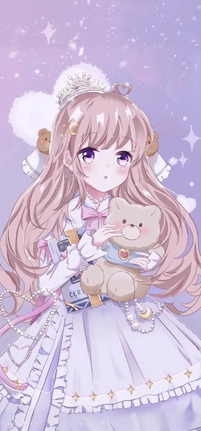 Hình ảnh anime girl xinh đẹp cùng chú gấu bông dễ thương.