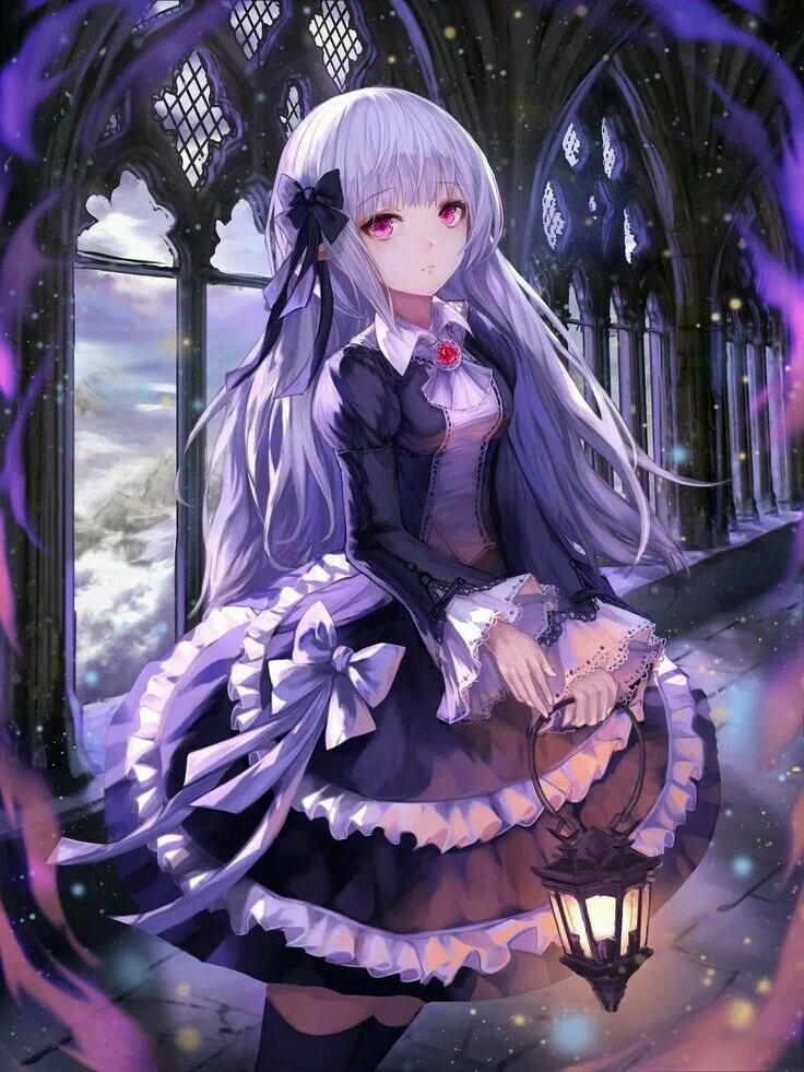 Ảnh anime nữ ngầu ăn mặc phong cách Gothic bí hiểm và lạnh lùng.