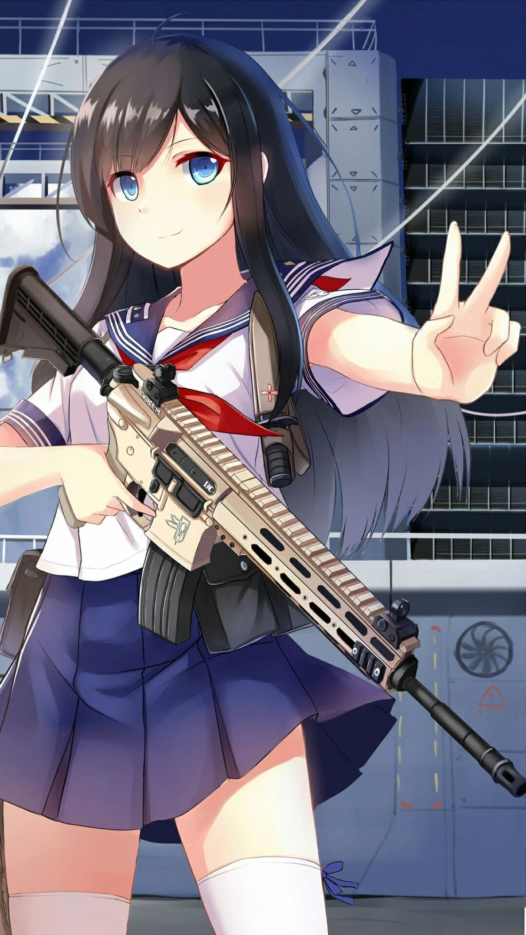 Hình nền anime nữ ngầu đang cầm súng.