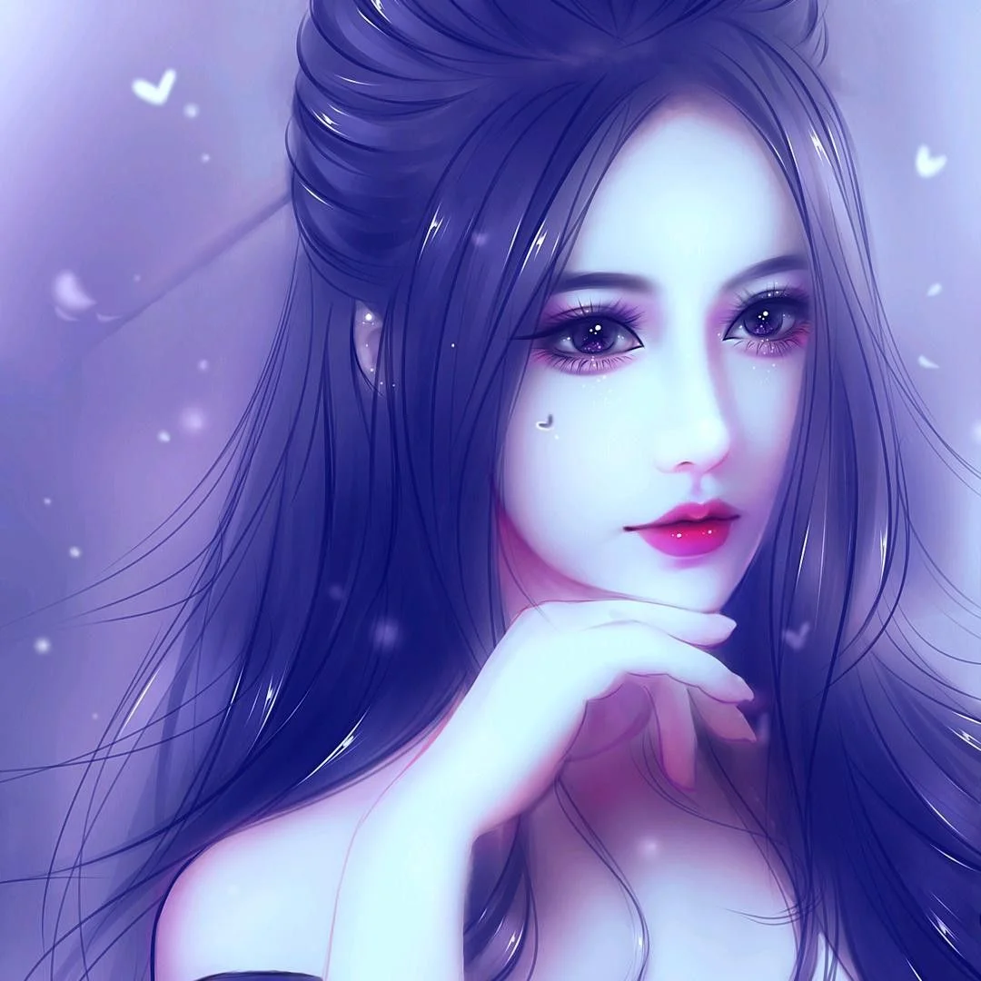 Hình ảnh đẹp 3D cô gái tóc tím trong khung cảnh mộng mơ