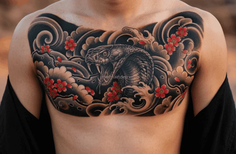 Hình xăm rắn mạnh mẽ cho nam