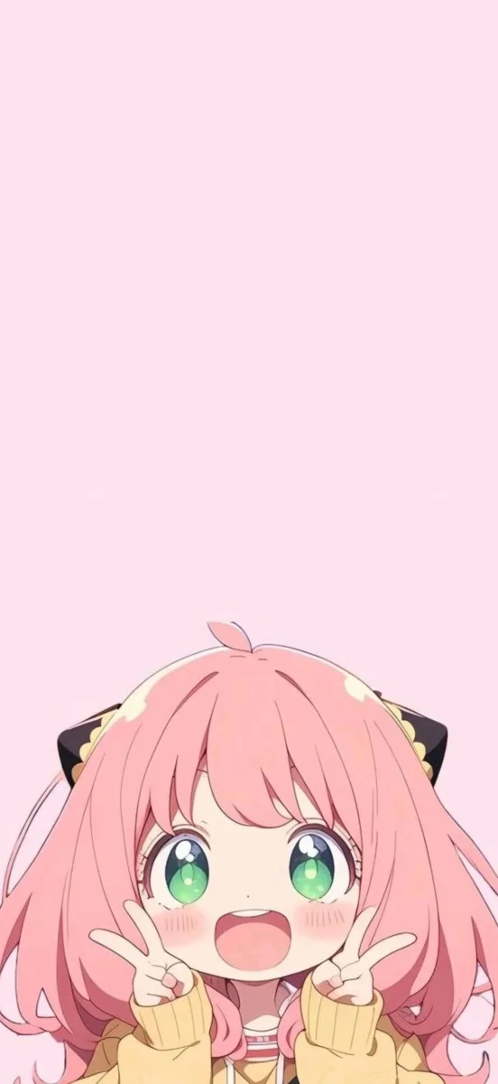Hình nền iPhone anime cô bé tóc hồng dễ thương nền hồng pastel